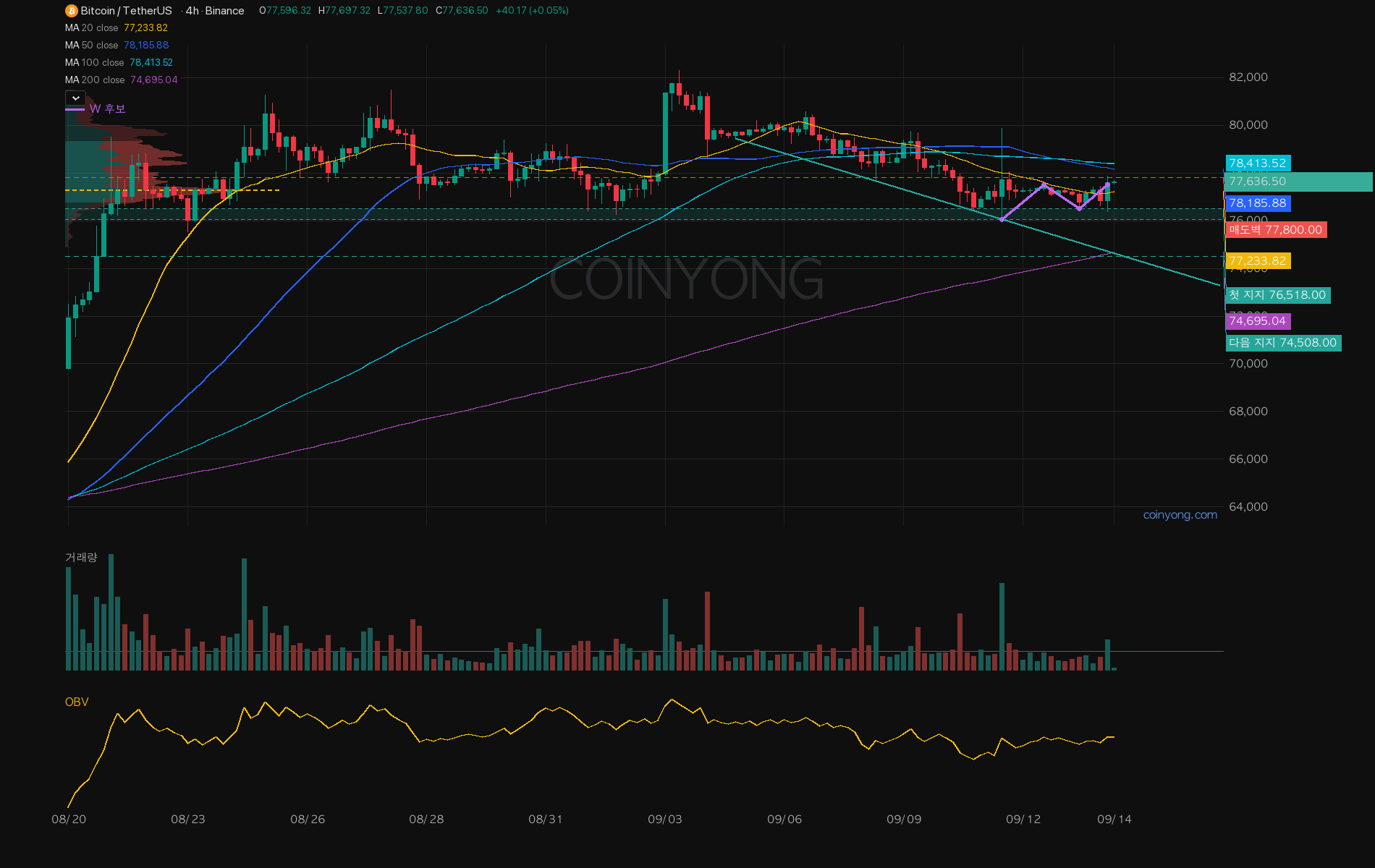Bitcoin 4-hour lower trendline and W-bottom candidate