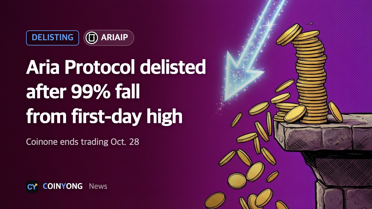Coinone delists Aria Protocol after token falls 99% from first-day high