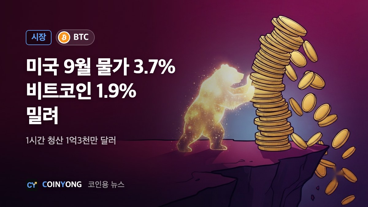 미국 9월 물가 예상 웃돌자 비트코인 8만2천 달러대로
